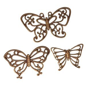 VTG Homco Butterfly Hanging Wall Decor Plastic Butterflies Light Brown Set Of 3